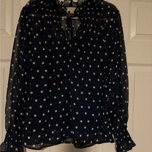 LOFT Dark Blue Polka Dot Blouse
